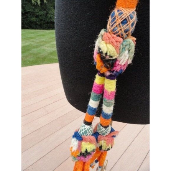 Vintage 1960\'s Handmade Flower Child Hemp Belt With Wool  Multi Colored Tassels main image 7